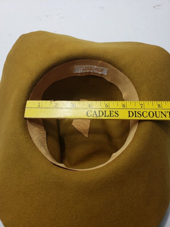 Vintage Daisy\'s Longview Texas Olive Green Wide Brim Fur Felt Hat Floral Trim